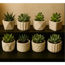 KIT 4 E 8 UNIDADES DE VASINHOS DECORATIVOS DE GESSO, CACTUS E PLANTAS ARTIFICIAS.