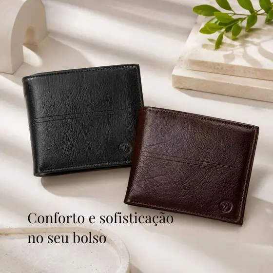 Carteira Masculina Clássica Couro PU com Porta Moeda | Slot para CNH, Dinheiro e Cartões