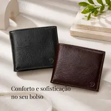 Carteira Masculina Clássica Couro PU com Porta Moeda | Slot para CNH, Dinheiro e Cartões