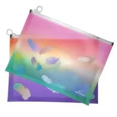 Pasta Ziplock A4 Degradê Brilhante Textura Fosca Estampa Plumas