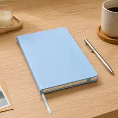 Caderno A5 Planner Diário Azul Claro Capa Dura Courino 80 Folhas Pautado