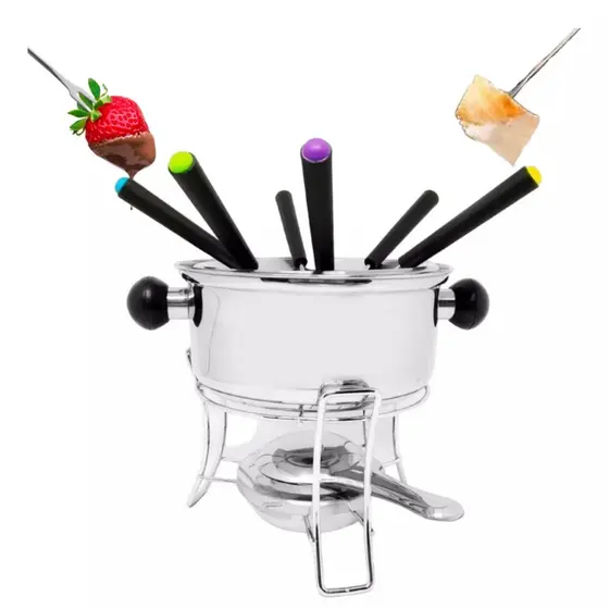 Jogo Panela Aparelho de Fondue Queijo e Chocolate Serve 6 Pessoas
