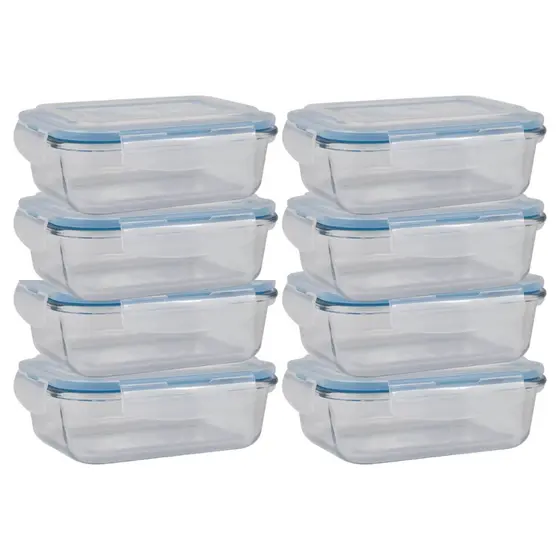 Conjunto 8 Potes Hermético em Vidro 640ml Marmita Com Tampa e Travas Vasilha Travessa Mantimentos