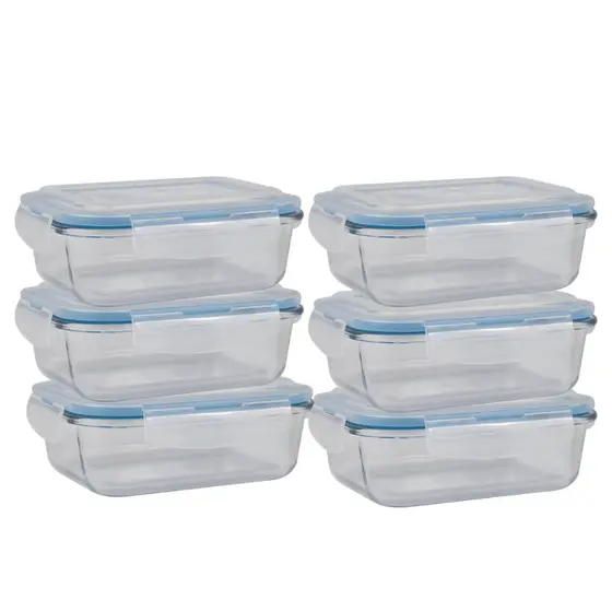 Conjunto 6 Potes Hermético Vidro Borossilicado 640ml Marmita  Tampa e Travas Vasilha Travessa