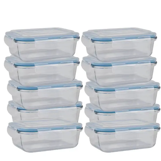 Conjunto 10 Potes Hermético 640ml Vidro Marmita Com Tampa e 4 Travas Vasilha Travessa Mantimentos