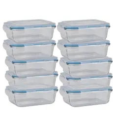 Conjunto 10 Potes Hermético 640ml Vidro Marmita Com Tampa e 4 Travas Vasilha Travessa Mantimentos
