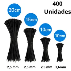 Enforca Gato Cinta Plástica 3,6mm x 10cm - 2,5mm x 10cm - 15cm e 20 cm Abraçadeira Nylon Kit 400 Un