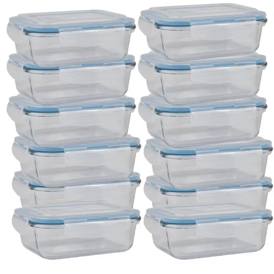 Conjunto 12 Potes Hermético 640ml em Vidro Com Tampa e 4 Travas Vasilha Travessa Mantimentos