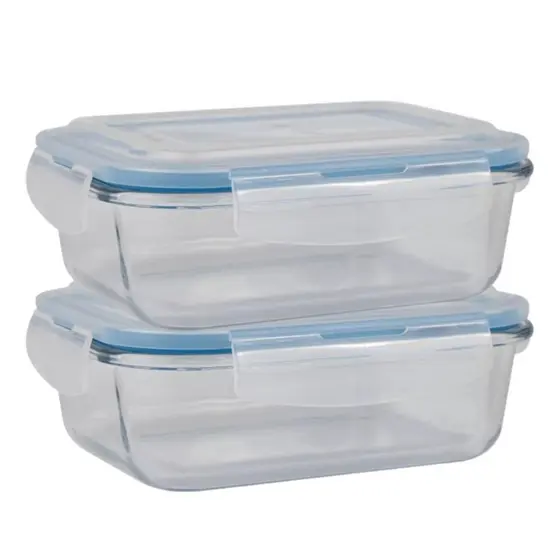 Conjunto 2 Potes Hermético  Vidro 640 ml Marmita Tampa  4 Travas Vasilha Travessa Mantimentos