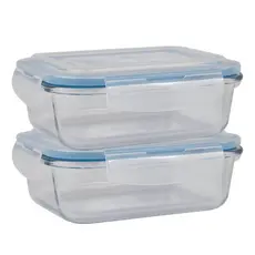 Conjunto 2 Potes Hermético  Vidro 640 ml Marmita Tampa  4 Travas Vasilha Travessa Mantimentos
