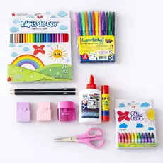 Kit Material Escolar Infantil Feminino 55 Itens Completo Educação Infantil Ensino Fundamental