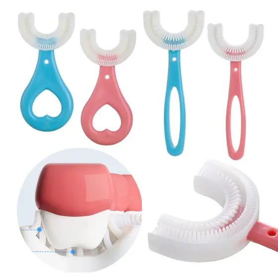 Escova De Dentes Para Bebês Crianças 360 Graus Em Forma De U De Silicone Limpeza Oral