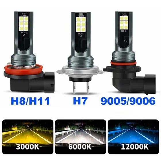 2 Pcs H4 H7 Carro Levou Luz De Nevoeiro H11 H8 H9 H16JP H1 H3 Farol De Lâmpadas 9005 9006 Auto Condução 6500K 12V 24V