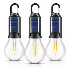 Kit 3 Lampada Led Camping Solar 15w Recarregável Portátil Quente 5v Mosquetão