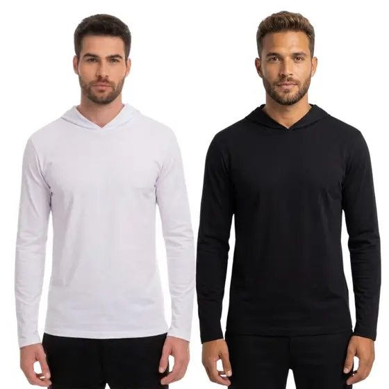 Kit 2 Camisetas Manga Longa COM Touca Masculina Lisa Básica Premium