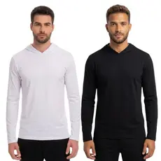 Kit 2 Camisetas Manga Longa COM Touca Masculina Lisa Básica Premium