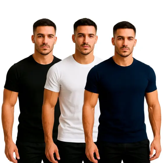 Kit 3 Camisetas Masculina Lisa Básica Manga Curta Premium