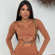 Blusa Cropped Manga Longa Feminino Suplex Premium Confortável Moda Gringa Blogueira Fitness