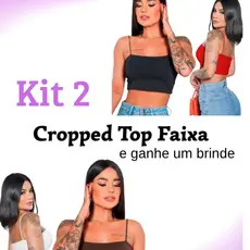 Kit 2 Cropped Feminino Top Faixa Alças Finas Elástico Básico Forro Duplo Suplex Premium Dia a Dia