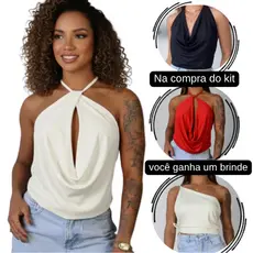 Kit 2 Blusa Feminina Multiformas Cropped Frente Unica Costas Nua Top Faixa Decote Amarrar no Pescoço