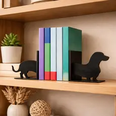 Aparador de Livro Cachorro Linguicinha Suporte para Livros Decorativo Bookend Organizador Estante Preto