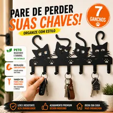 Porta Chaves Suporte De Parede Para Chave Gato Preto 7 Chaves Pendurar Chaves Chaveiro