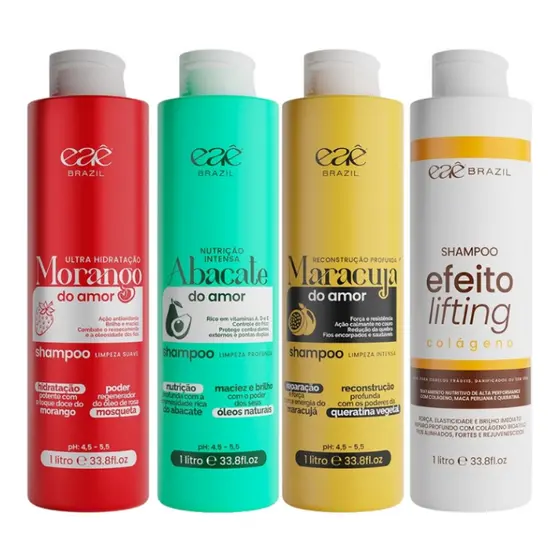 Shampoo De Tramento 1L Morango Do Amor | Abacate | Maracuja | Colageno | Eae Brazil