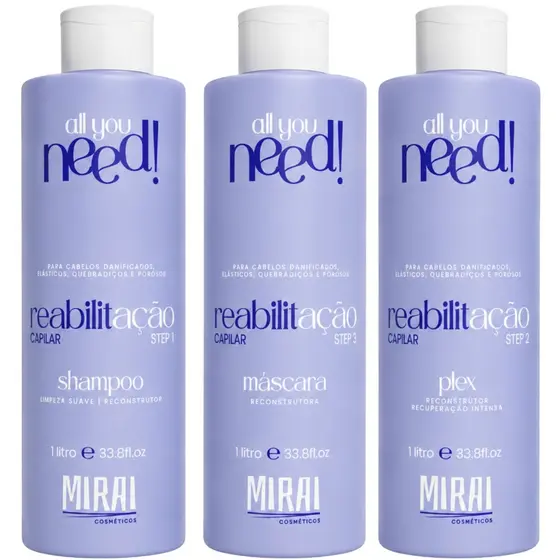 Kit Reabilitação Capilar 200ml Tratamento Anti-emborrachamento Recuperação Dos Fios Mirai Cosméticos