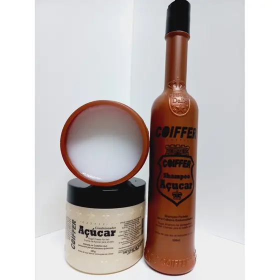 KIT AÇÚCAR TRATA CABELOS EMBORRACHADOS E ELASTICOS COIFFER C/3.