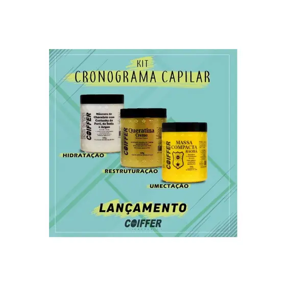 KIT CRONOGRAMA CAPILAR. HIDRATAÇÃO/RESTRUTURAÇÃO/UMECTAÇÃO COIFFER.