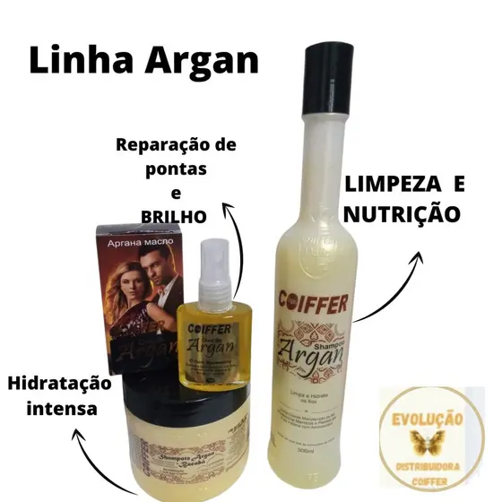 KIT ARGAN PARA NUTRIÇÃO E HIDRATAÇÃO REPARADOR DE PONTAS C/3 COIFFER