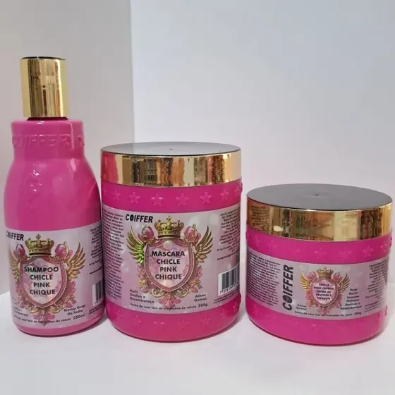 KIT CHICLE PINK - DESEMBARAÇA, NUTRE, UMECTAÇÃO FIOS POROSOS COIFFER C/3