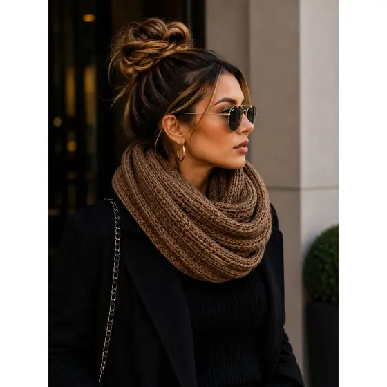Cachecol Trico Gola Inverno Feminino Quentinho Infinito duas Voltas Acessório de Moda Outono Lã