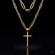ZTB Original Corrente Masculina Ouro Banho 20k Pingente Cruz Proteção Premium