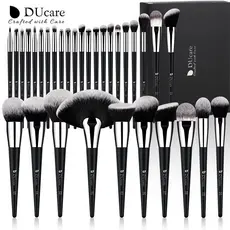 DUcare Kit 32 Pincéis Maquiagem Pretos - Profissional + Estojo - Presente Perfeito