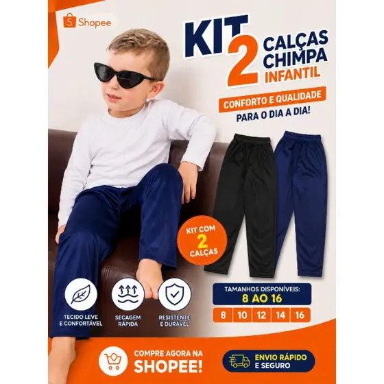 Kit 2 Calças Infantil joguerJuvenil primavera inverno escolar Chimpa Flanelado  Tamanho 08 Ao 16