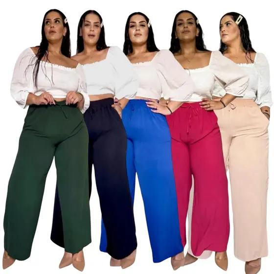 Calça Pantalona Feminina Plus Size Elegante Confortável Costura Reforçada
