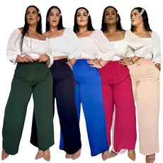 Calça Pantalona Feminina Plus Size Elegante Confortável Costura Reforçada