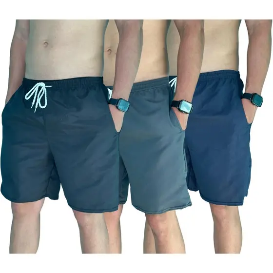 Kit 3 Bermudas Masculina Tactel Lisa Piscina Verão Praia Academia