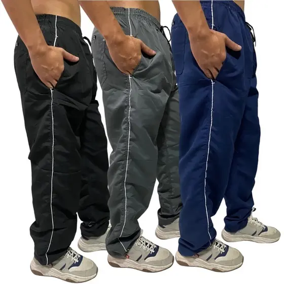 Calça Masculina Tactel Lisa Com Bolsos Esporte Caminhada Academia Frio