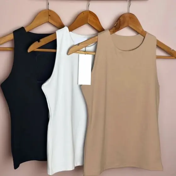 Kit 2 Regatas Blusinha Feminina Básica Elegante Moda Blogueira Tendencia
