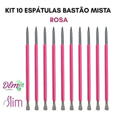 Kit 10 Espátulas Slim -  Bastão Mista Unha Inox ROSA  Com Silicone Cutelaria Manicure