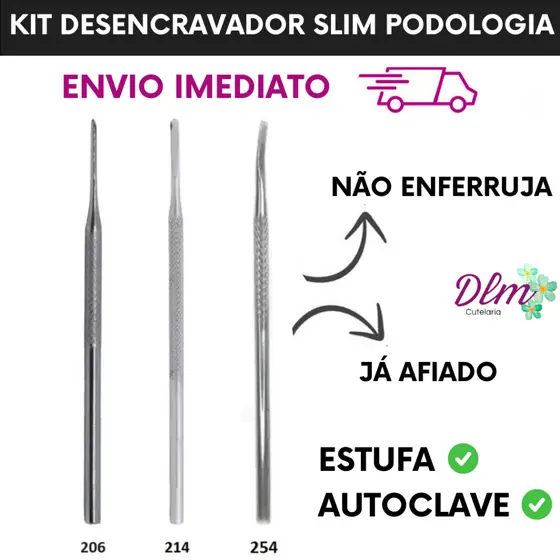 Kit Desencravador Slim Podologia - 3 Peças N206, N214 e Formão N254