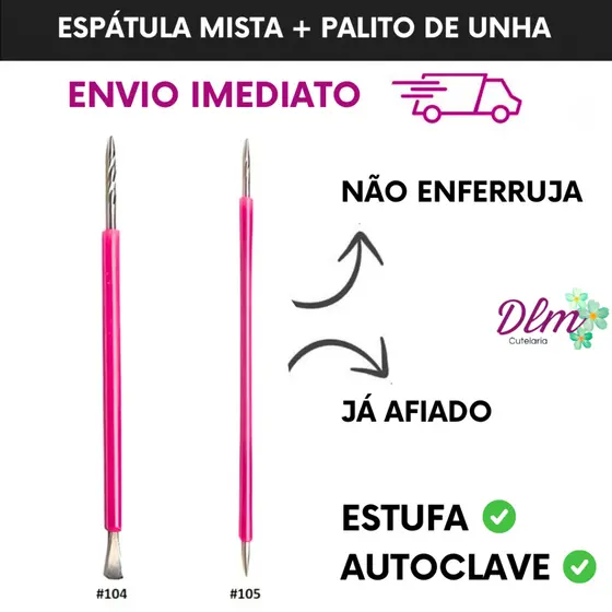 Palito unha + Espátula mista Manicure Podologia Slim