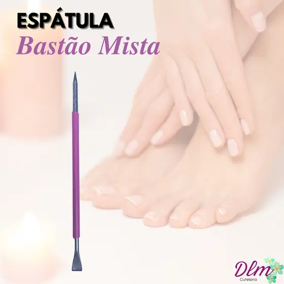 Espátulas Slim Bastão Mista Unha Inox Silicone LILÁS Cutelaria Manicure Slim