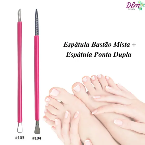 Espátula Bastão Mista 104 + Espátula Ponta Dupla 103 ROSA - Manicure Podologia Slim
