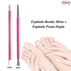 Espátula Bastão Mista 104 + Espátula Ponta Dupla 103 ROSA - Manicure Podologia Slim