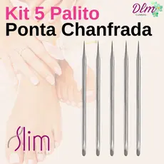 Kit 5 Palito Ponta Chanfrada Slim - Unha Manicure Profissional Inox