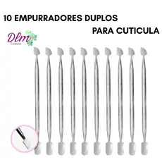 Kit 10 Espátulas Dupla Empurrador Inox Profissional Manicure e Pedicure Slim