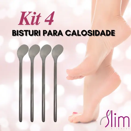 Kit com 04 Espátula para Calosidade Manicure Pedicure aço inoxidável Slim